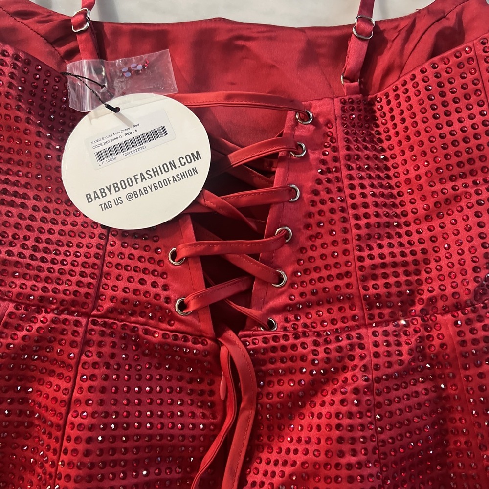 Babyboo Emma Mini Dress Red Sparkly Fit Flare Corset Party Size Small NWT - Picture 7 of 9